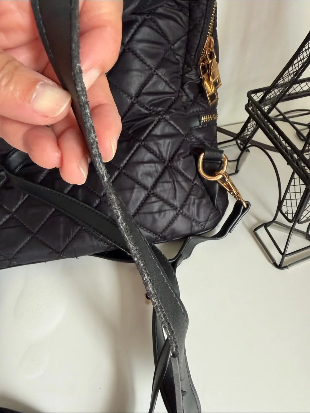 bebe Quilted Black Backpack with Gold-Tone Plate